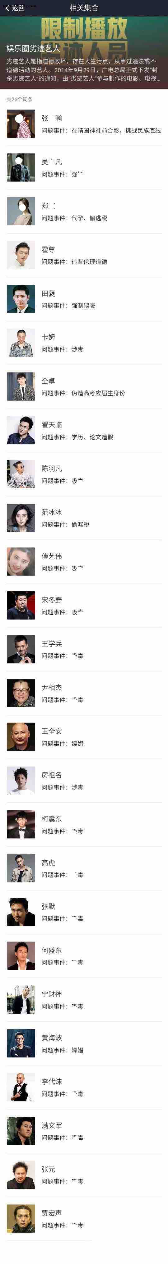 劣迹艺人名单 艺人圈内乱象太多