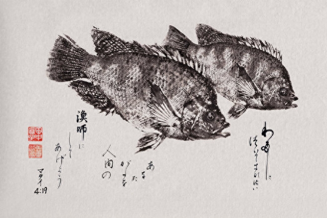 活鱼拓画，每一幅都是鱼尺寸的真实记录，唯一且不可重复